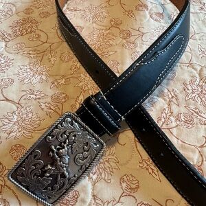 Nocona Black Kids 26” Belt with Bull Rider Buckle